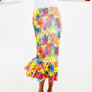 ZARA Sequin Midi Skirt Floral Tropical Print Skirt